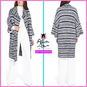Alice + Olivia Hester Oversized Black White Knitted Sweater Shawl Coat